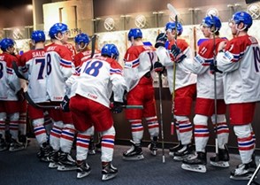 BUFFALO, NEW YORK - DECEMBER 31: Team Czech Republic prepares for warmup ahead of a game against Switzerland during the preliminary round of the 2018 IIHF World Junior Championship. (Photo by Andrea Cardin/HHOF-IIHF Images)


